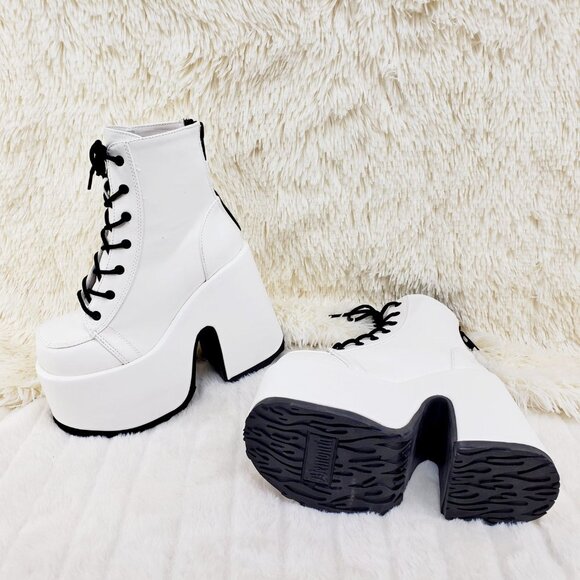 White Matte Chunky Platform Goth Punk Ankle Boots Camel - Picture 8 of 14
